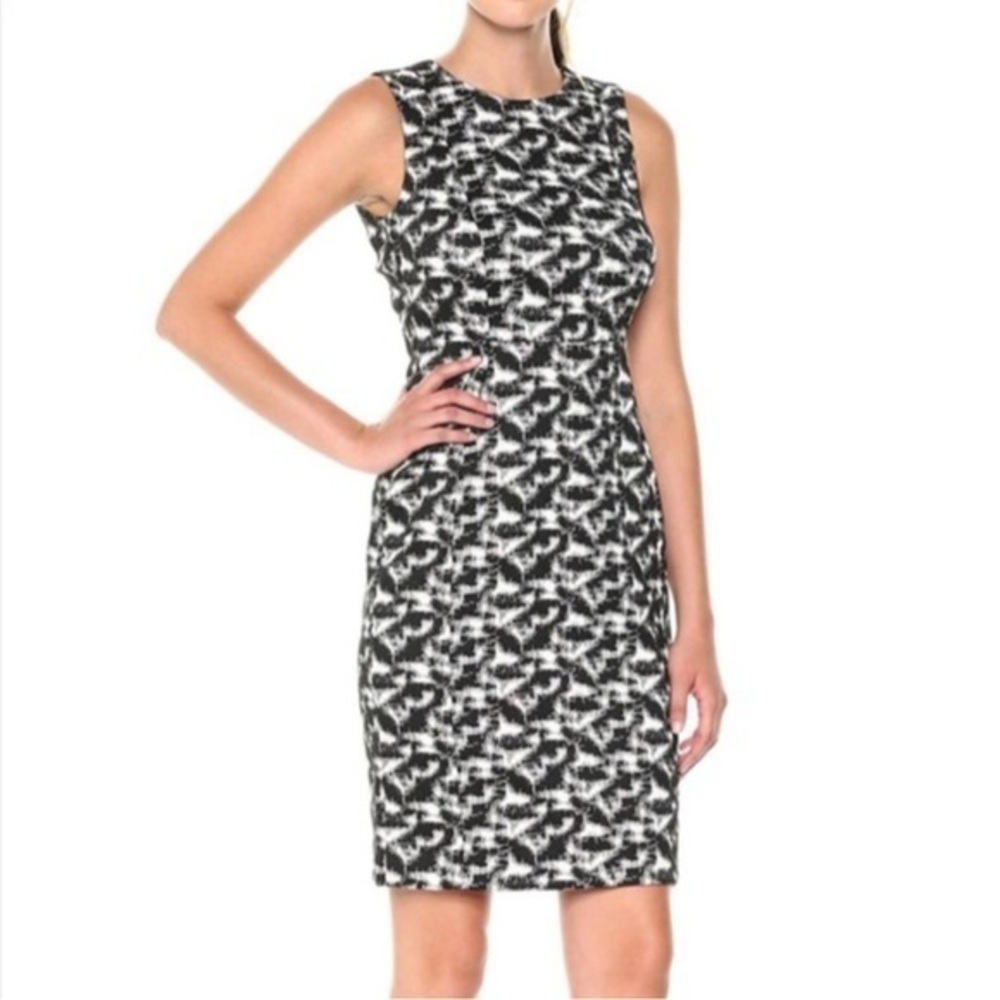 Calvin Klein Black and White Sleeveless Sheath Midi Dress